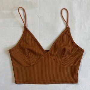 SHEIN Brown Ribbed Crop Top